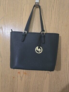 Michael Kors Black Saffiano Tote with Gold MK Charm